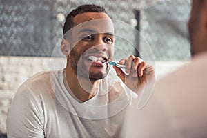 Afro American man in bathroom