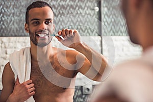 Afro American man in bathroom