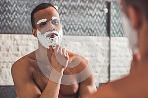 Afro American man in bathroom