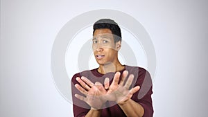Afro-American Man Disliking, Rejecting Denying, White Background