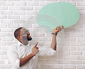 Afro American man with speech bubble
