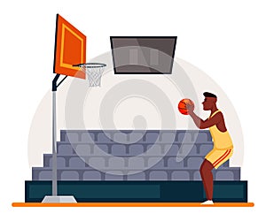 Afro-american player ready throw ball into basket