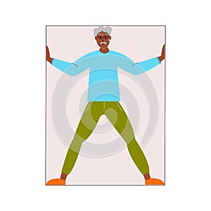 Afro American Senior Man suffering from claustrophobia, human fear concept vector Illustration on a white background.