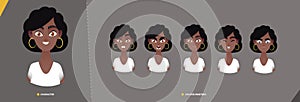 Afro american woman character set of emotions.