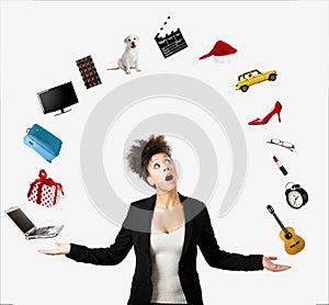 Afro-American woman juggling objects