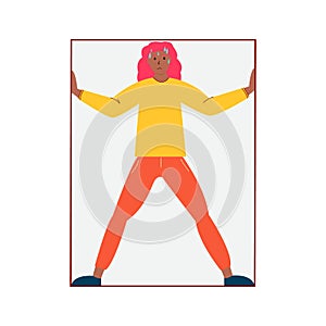 Afro American Woman suffering from claustrophobia, human fear concept vector Illustration on a white background.