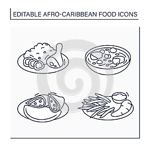 Afro-Caribbean food line icons set