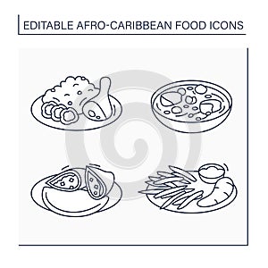 Afro-Caribbean food line icons set photo