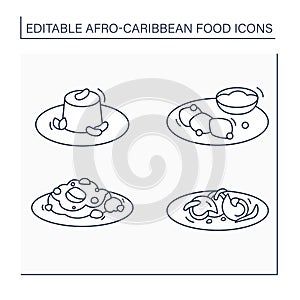 Afro-Caribbean food line icons set photo