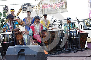 Afro Cuban Dance Ensemble playing music on stage