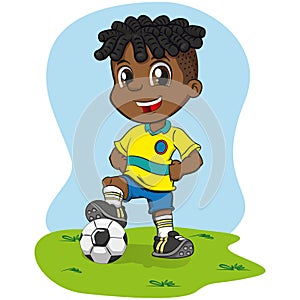 Afro-descendant boy soccer player illustration in uniform