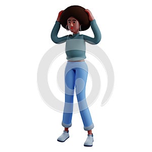 Afro Girl 3D Cartoon Picture feel confuses