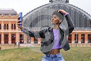 Afro Girl Taking Selfie