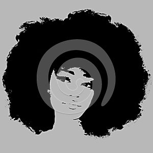 Afro hair girl. Cute Black woman portrait. African woman beauty face, sketch