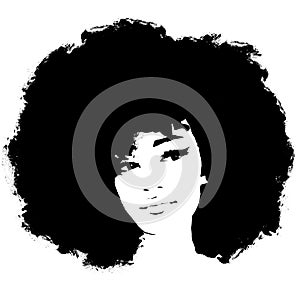 Afro hair girl. Cute Black woman portrait. African woman beauty face, sketch