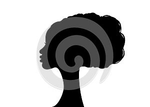 Afro hairstyles, portrait beauty Woman hair salon logo design silhouette, vector isolated on white background