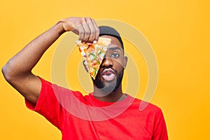 afro man food happy diet food smile pizza fast guy black delivery background