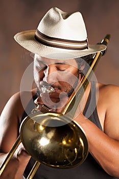 Afro Man Playing Trombone