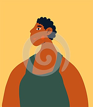 Afro woman with beautiful curls hair. Profile portrait of female cartoon character. The concept of tolerance for BLM.