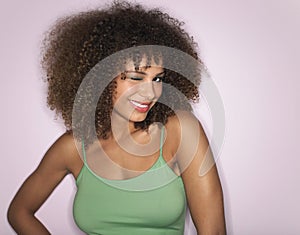 Afro Woman With Curly Hair Winking