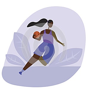 Afro woman playing baseball, flat stock vector illustration with girl player as a concept of achievements of African people and