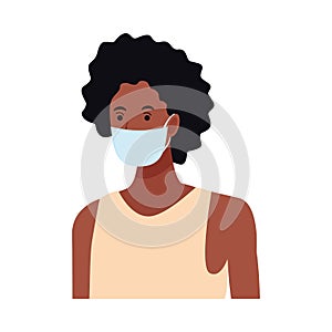 Afro woman using face mask for covid19 character