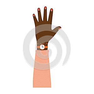 afroamerican arm with one hand and pink nails