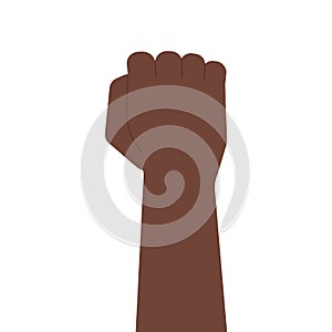 Afroamerican black fist, raised clenched hand. blacklivesmatter, anti-racism, revolution, strike concept. Stock vector photo