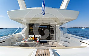 Aft-deck of a motor-yacht in the morning light