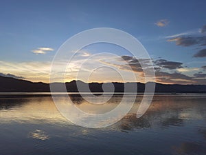 The afterglow of sunset in Dianchi Lake, Yunnan, China.