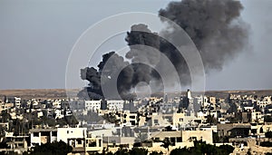 Aftermath of Israeli Air Strikes: Smoke Rises Over the City - Extra Large