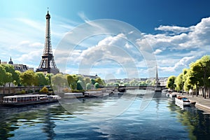 Afternoon in Paris and river Seine Ai generated