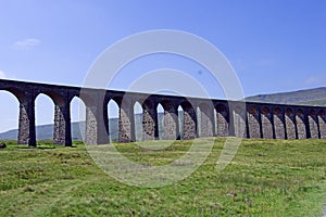 Afternoon shadows in August, at the Ribblesdale viaduct, in the Yorkshire Dales, North Yorkshire, England.