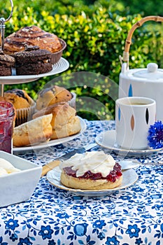 Afternoon tea with cakes and traditional English scones