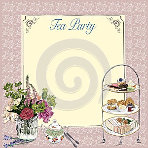 Afternoon tea party invitation, vector file square format photo