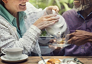 Afternoon Tea Leisure Casual Elderly Older Concept photo