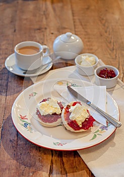 Afternoon tea with scones, jam and clotted cream