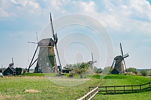 Afternoon view of the famous Kinderdijk winmill village photo