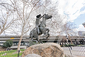 Afternoon view of Pony Express Statue in the famous Old Sacramento Historic District