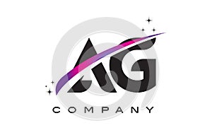 AG A G Black Letter Logo Design with Purple Magenta Swoosh