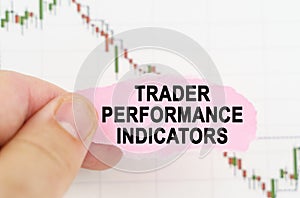 Against the background of the quote chart, a man holds a sign with the inscription - Trader Performance Indicators