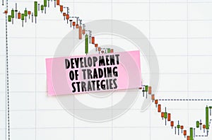 Against the background of the quote chart, a sticker with the inscription - development of trading strategies