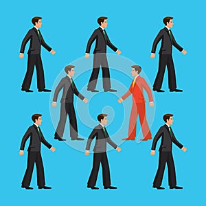 Against the flow, the man is going against common flow