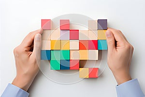 Against a neutral background, a hand arranges colorful sticky notes. AI Generated