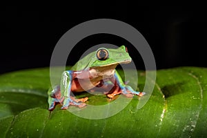 Agalychnis annae, Golden-eyed Tree Frog, green and blue frog on leave, Costa Rica. Night photography. Wildlife scene from tropical