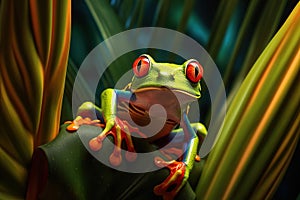 Agalychnis Callidryas, on a Leaf with Black Background