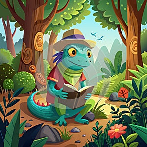 Agama Lizard sympathetic reading forest notebook vector