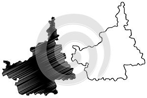 Agar Malwa district Madhya Pradesh State, Ujjain division, Republic of India map vector illustration, scribble sketch Agar Malwa