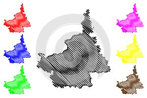 Agar Malwa district Madhya Pradesh State, Ujjain division, Republic of India map vector illustration, scribble sketch Agar Malwa