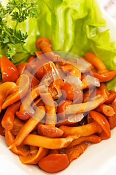 Agaric honey at plate